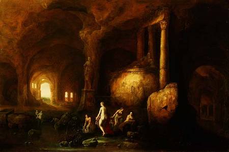 Nymphs Bathing by Classical Ruins à Abraham van Cuylenborch