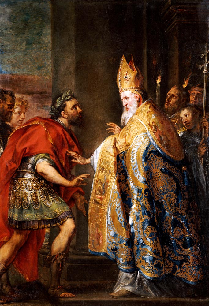Kaiser Theodosius vor dem Heiligen Ambrosius. à Abraham van Diepenbeeck