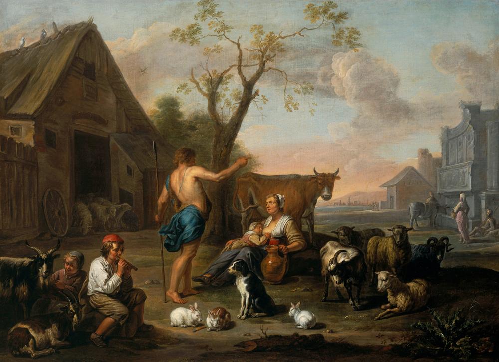 Animals and Figures in a Farmyard à Abraham Willemsen