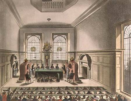 Cooper's Hall, Lottery Drawing, from Ackermann's 'Microcosm of London' à A.C. Rowlandson
