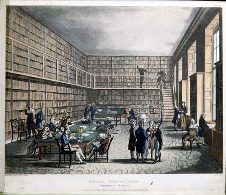 The Library at The Royal Institution, Albemarle Street, engraved by Joseph Constantine (fl.1780-1812 à A.C. Rowlandson