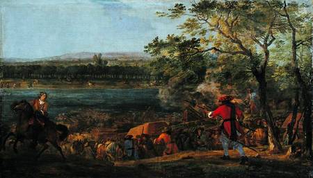 The Arrival of the Pontoneers for the Crossing of the Rhine à Adam Frans van der Meulen