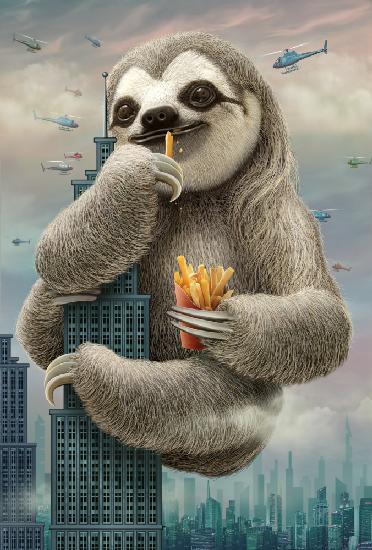 sloth climbing a building