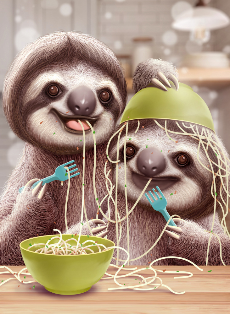 YOUNG SLOTH EATING SPAGETTI à Adam Lawless