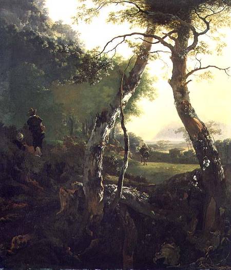 An Italian Wooded Landscape with Figures and Cattle à Adam Pynacker