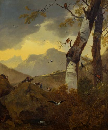 Mountainous Landscape with Goats and Birds à Adam Pynacker