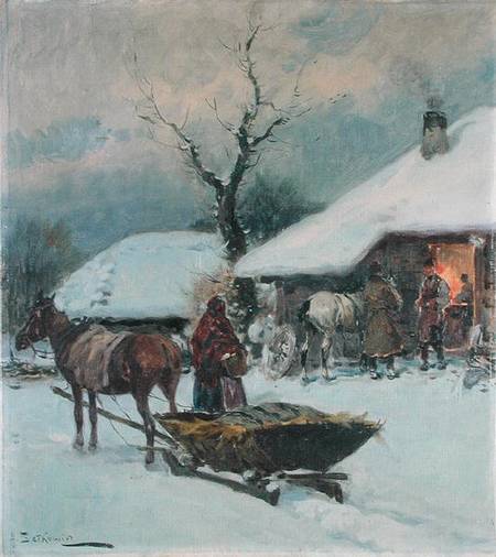 Sleighs in Front of a House à Adam Setkowicz