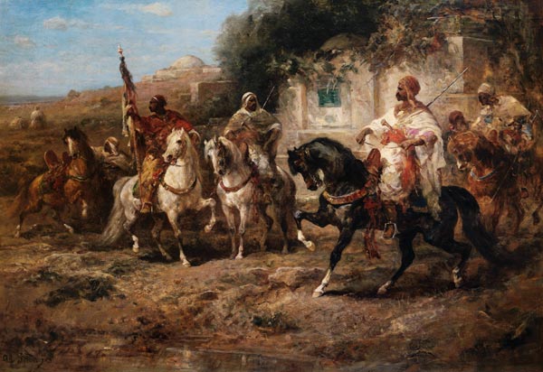 Arabische Reiter an einem Brunnen à Adolf Schreyer