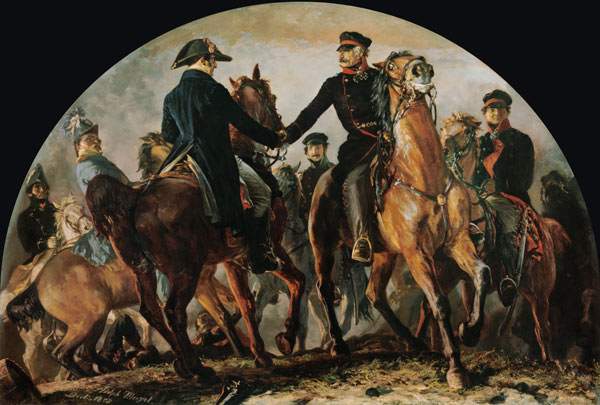 Bluechers réunion avec l'argile d'Ing d'ondulation après la bataille v. Belle-Alliance (Waterloo) à Adolph Friedrich Erdmann von Menzel