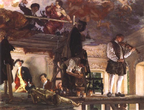 Le prince héritier Frédéric rend visite au peintre Pesne sur son échafaudage à Rheinsberg à Adolph Friedrich Erdmann von Menzel