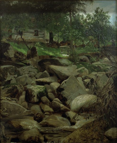 Menzel / Mountain Stream with Hut / 1871 à Adolph Friedrich Erdmann von Menzel