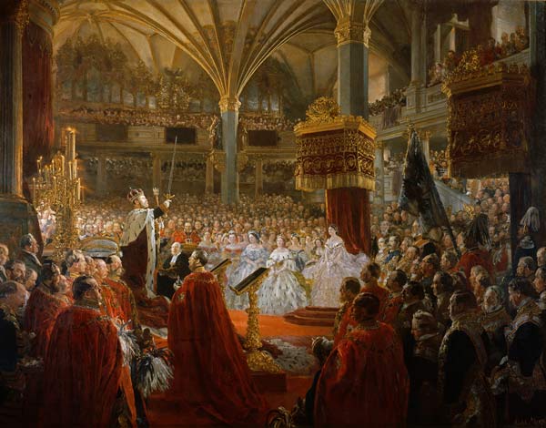 The Coronation of King William I in Koenigsberg in 1861, c.1861/65 à Adolph Friedrich Erdmann von Menzel