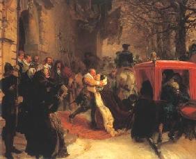 Gustave Adolphe accueilleson épouse devant le ch‚teau de Hanau