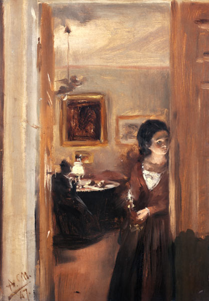 Salle de séjour avec la soeur de l'artiste à Adolph Friedrich Erdmann von Menzel