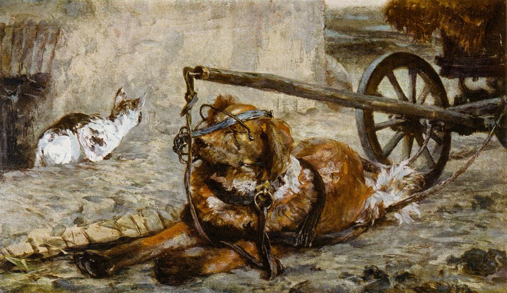 Ziehhund und Katze à Adolph Friedrich Erdmann von Menzel