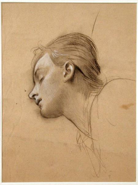 Study of the Head for 'St Cecilia' (charcoal & white chalk on buff paper) à Adolph Hiremy-Hirschl