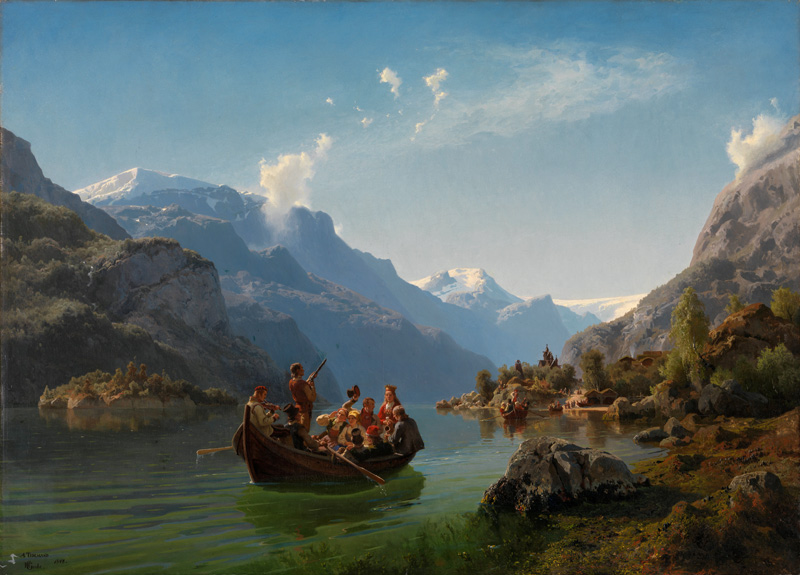 Brautfahrt auf dem Hardanger-Fjord à Adolph Tidemand