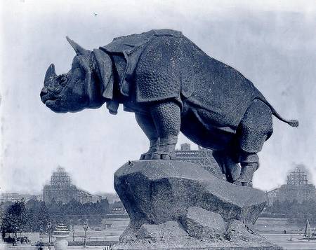 Rhinoceros, 1878, by Alfred Jacquemart (1824-96) in front of the Trocadero Palace, constructed for t à Adolphe Giraudon