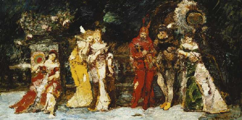 Darsteller auf einer Terrasse mit Faust und Mephisto à Adolphe Jos.Th. Monticelli