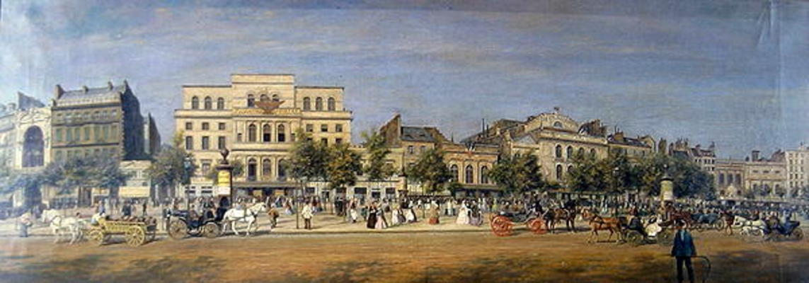 Panorama of Le Boulevard du Temple and its several theatres, c.1860 (colour litho) à Adolphe Martial Potemont