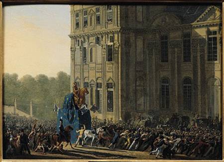 Transporting the Statue of Henri IV (1553-1610) in Front of the Flora Pavilion of the Louvre à Adolphe Roehn