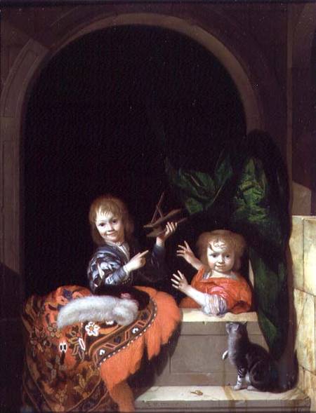 Two Children with a Mousetrap à Adriaan van der Werff
