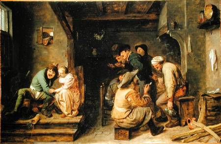 A tavern interior with peasants carousing à Adriaen Brouwer