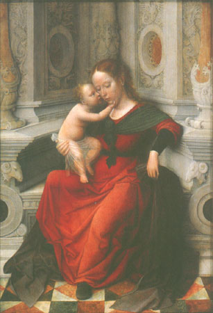la Madonne trônant avec l'enfant dans un crénau à Adriaen Isenbrant