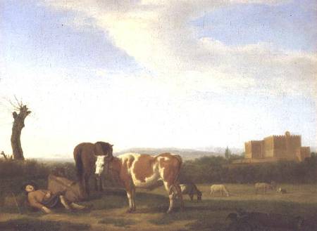 A Pastoral Landscape with a Sleeping Herdsman à Adriaen van de Velde