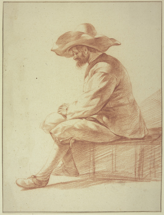 Sitzender Mann mit großem Hut nach links à Adriaen van de Velde
