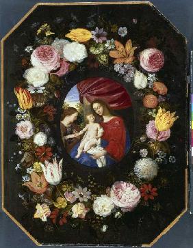 Madonne dans la couronne de fleurs. (Les fleurs Jan Brueghel le Jeune)