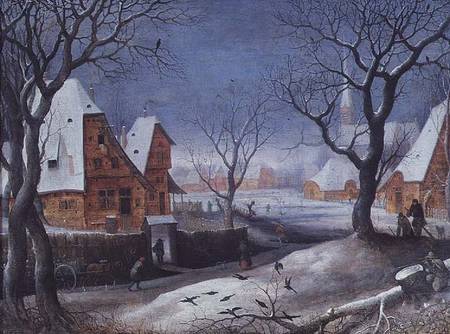 Winter Landscape with Fowlers à Adriaen van Stalbemt