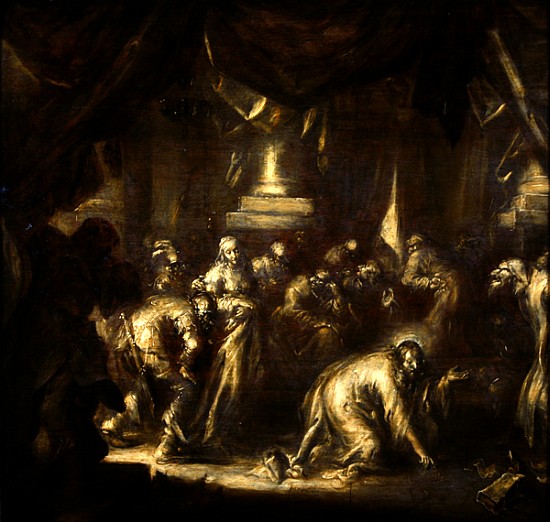 Jesus and the Adulteress (grisaille on wood) à Adriaen Pietersz. van de Venne