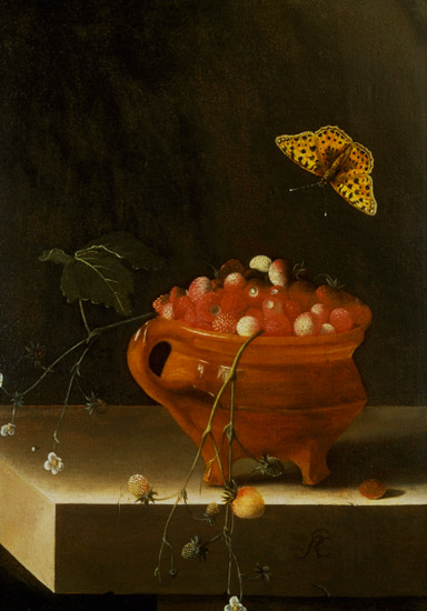 A Pot of Wild Strawberries à Adrian Coorte