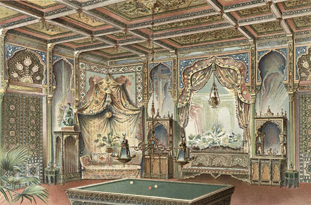 A Moorish billiard room, illustration from La Decoration Interieure, published c.1893-94 à Adrien Simoneton