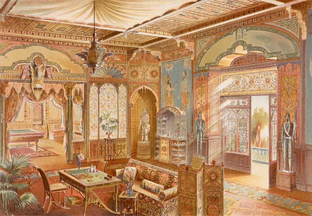 Games room in Assyrian style, illustration from La Decoration Interieure published c.1893-94 à Adrien Simoneton