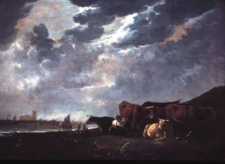 Cattle near the Maas, with Dordrecht in the Distance à Aelbert Cuyp