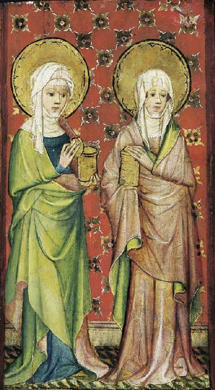 Der Engel empfängt die drei Marien am Grabe (rechter Flügel). à Ancien maître des portes d'armoires d'Aix-la-Chapelle