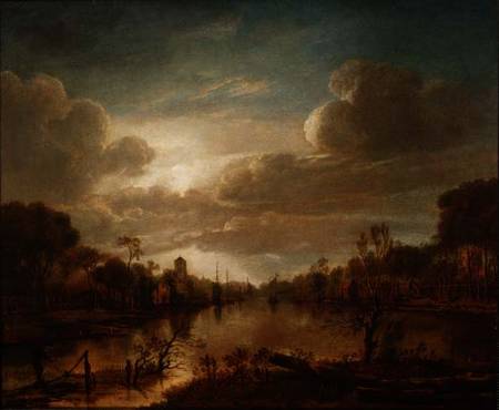 A river landscape by moonlight à Aert van der l'Ancien Neer