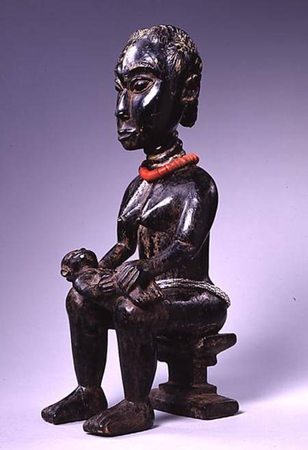 Akan or Asante Mother and Child from Ghana (wood & glass) à Africain