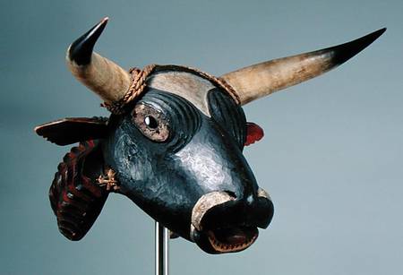 Bull Mask, Bijogo Culture, Bissagos Islands (wood, glass, horn & leather) à Africain