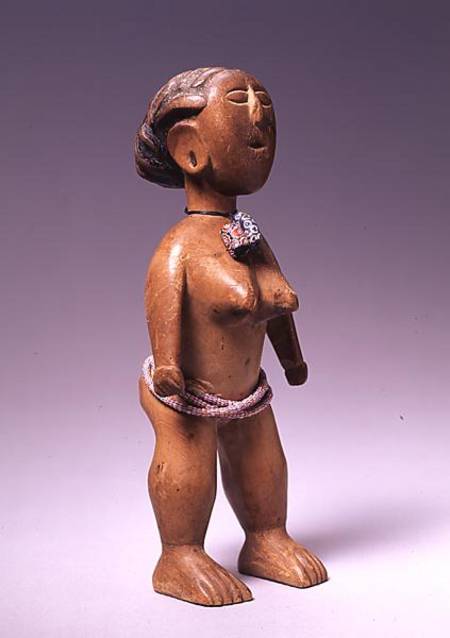 Ewe Female Figure from Ghana (wood & glass) à Africain