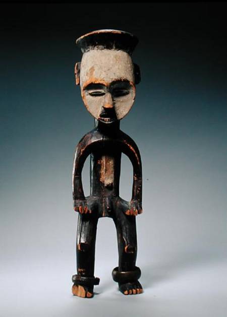 Male Figure, Mbole Culture, Congo (wood, white chalk & metal) à Africain