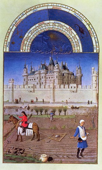 Facsimile of October: sowing the winter grain the Limbourg brothers, from the ''Tres Riches Heures d à (d'après) École française