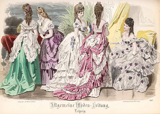 Ballgowns, fashion plate from the ''Allgemeine Moden-Zeitung'', Leipzig à (d'après) École française