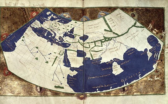 Map of the known world, from ''Geographia'' à (d'après) Ptolemy