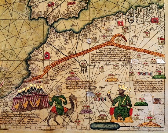 Detail of Copy of a Catalan Map of Europe and North Africa, presented to Charles V of France in 1381 à (d'après) Abraham Cresques