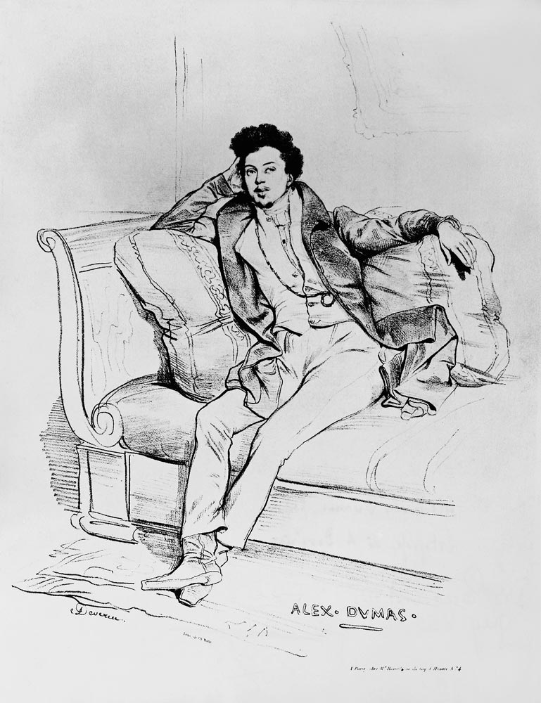 Alexandre Dumas Pere (1803-70) ; engraved by Charles Etienne Pierre Motte (1785-1836) à (d'après) Achille Deveria