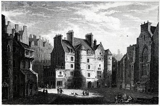 Old Tolbooth, Edinburgh; engraved by Edward Finden à (d'après) Alexander Nasmyth