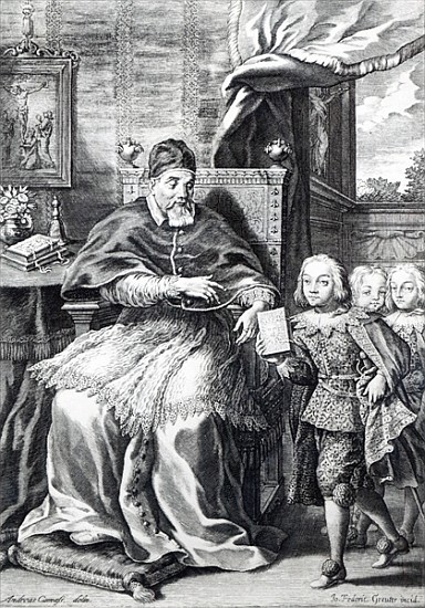 Pope Urban VIII with his nephews; engraved by Johann Friedrich Greuter à (d'après) Andrea Camassei